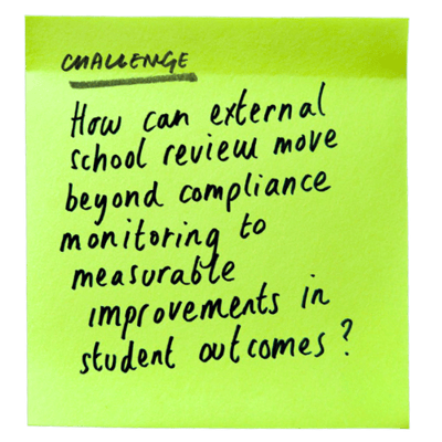 How can external school review move beyond compliance monitoring to measurable improvements in student outcomes?
